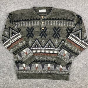 Michael Gerald Sweater Mens 2XL Aztec Knit Henley Pullover Tribal Southwest